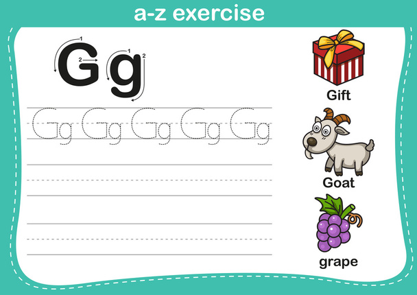 Alphabet a-z exercise with cartoon vocabulary illustration - Vector, Image