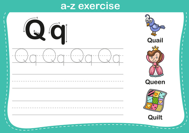 Exercício do alfabeto a-z com ilustração do vocabulário dos desenhos animados
 - Vetor, Imagem