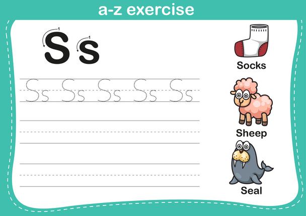 Alfabeto esercizio a-z con illustrazione del vocabolario dei cartoni animati
 - Vettoriali, immagini