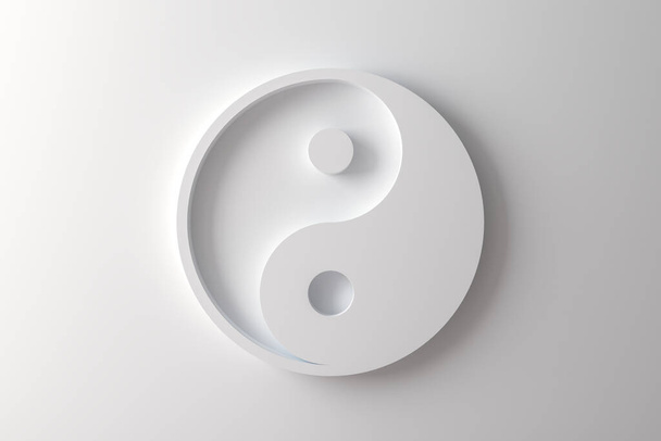 Chiński Yin Yang symbol na białym tle, Taoizm, dualizm, symbol religijny, Render 3D, Ilustracja 3D - Zdjęcie, obraz