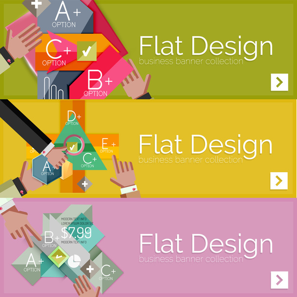 Инфографические баннеры с плоским дизайном и геометрической инфографикой
 - Вектор,изображение