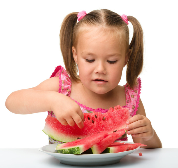 Cute little girl is going to eat watermelon - Zdjęcie, obraz