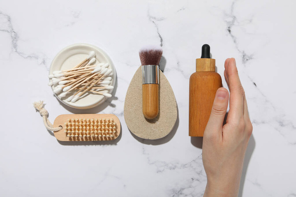 Bamboo self care accessories, concept of self care and beauty - Photo, Image