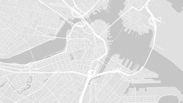 Fondo Boston mapa, Estados Unidos, cartel blanco y gris claro de la ciudad. Mapa vectorial con carreteras y agua. Proporción de pantalla ancha, hoja de ruta digital de diseño plano. - Vector, Imagen