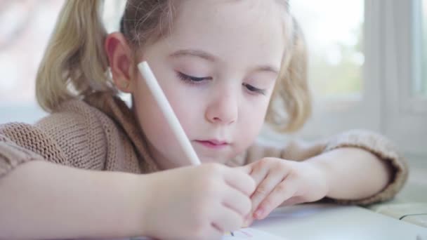 holčička kreslí na papír - Záběry, video