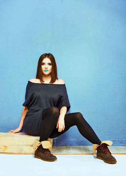 Fashion model with blue lips - Photo, Image