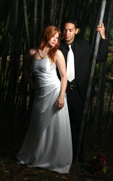 Sexy couple standing in bamboo forest - Photo, Image