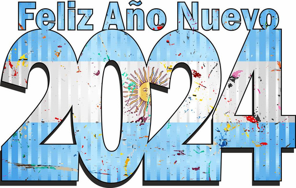 Bonne année 2024 avec le drapeau argentin à l'intérieur - Illustration, 2024 HEUREUX NOUVEAU NOMBRE D'ANNÉES - Vecteur, image