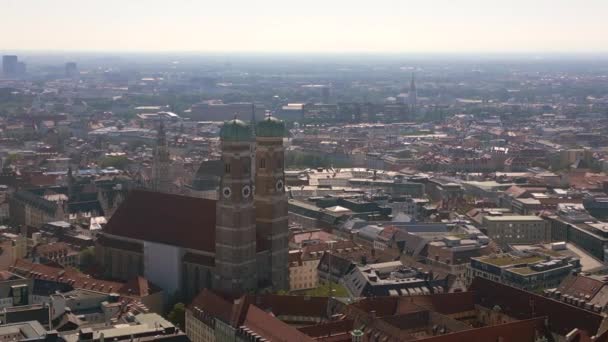 Munich Towers of Frauenkirche Church old Town, Germany Bavarian, summer clear sky day 23. wide orbit overview drone 4k cinematic  - Footage, Video