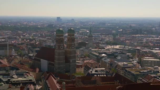 Munich Towers of Frauenkirche Church old Town, Germany Bavarian, summer clear sky day 23. descending drone 4k cinematic  - Footage, Video