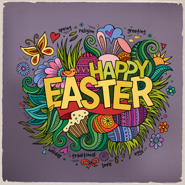 Easter hand lettering and doodles elements - Vector, Image