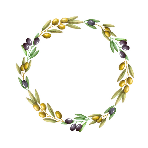 Watercolor olive branch wreath - Вектор,изображение
