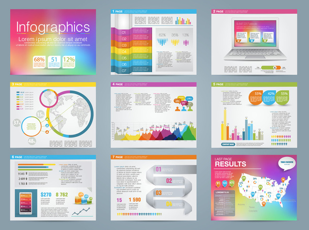 Big set of infographics elements in modern business style, IT infochat. Rainbow color presentation template. Use in website, flyer, corporate report, presentation, advertising, marketing. - Wektor, obraz