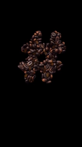  Animated Koffie lettertype tekst met alpha kanaal het karakter hashtag - Video
