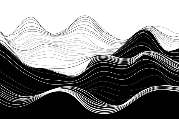 Sfondo astratto. Linee curve bianche su sfondo scuro. Un design minimalista caratterizzato da linee sinuose bianche su fondo nero. - Foto, immagini