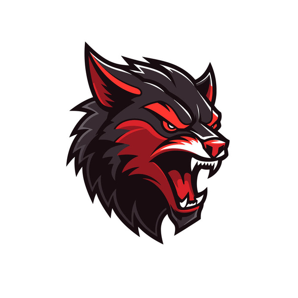 Ilustración de una mascota cabeza de lobo aislada sobre un fondo blanco. Logo de bestia plana - Vector, Imagen
