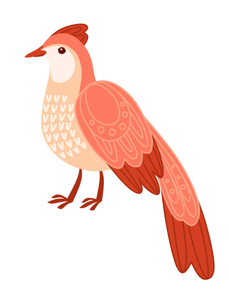 Pequeño pájaro de dibujos animados estilizado con patrón rojo lindo vector de diseño animal ilustración aislada sobre fondo blanco - Vector, imagen