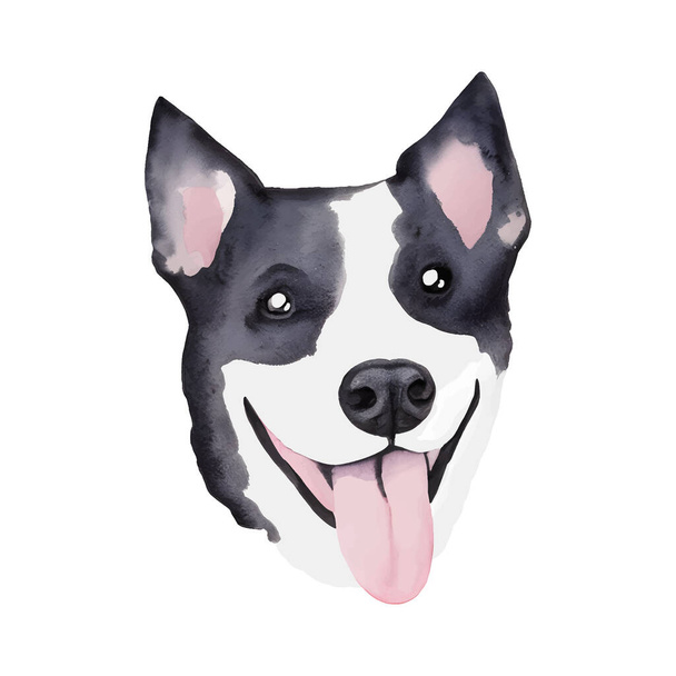 Leuke hond portret, aquarel hoofd vector. Vectorillustratie - Vector, afbeelding