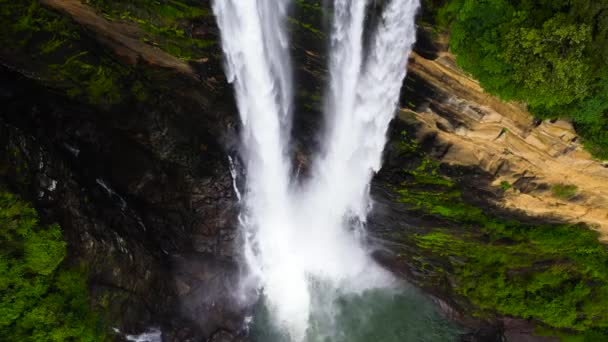 Aerial drone of Waterfall in the tropical mountain jungle. Laxapana Falls, Sri Lanka. - Footage, Video