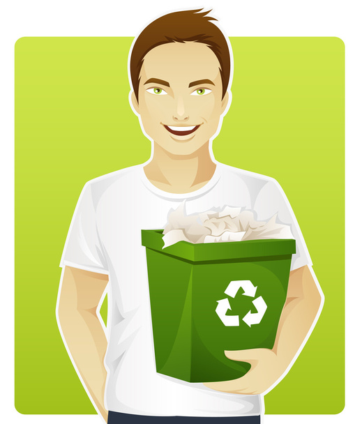 Екологічно чистий чоловік, що сортує сміття
 - Вектор, зображення