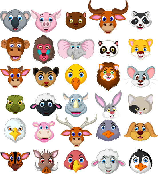 Grande coleção de desenhos animados cabeça animal para você projetar
 - Vetor, Imagem