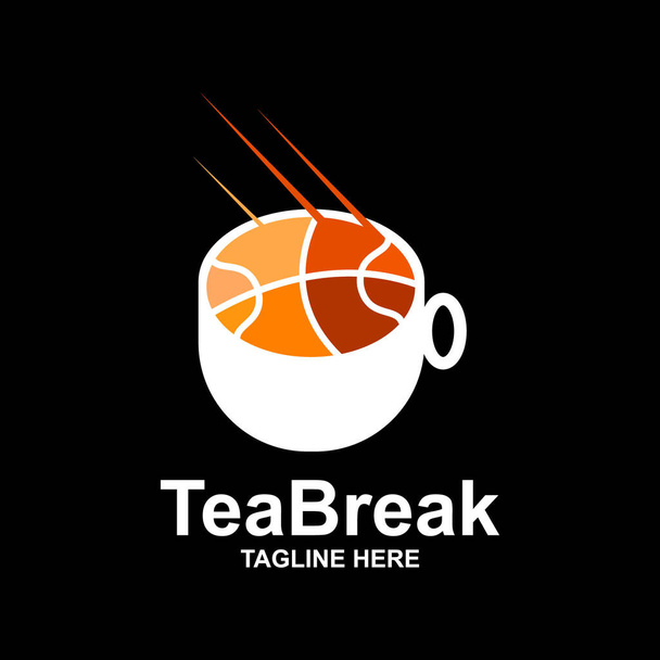 Modello di design del logo del caffè da basket. Pausa tè basket. - Vettoriali, immagini