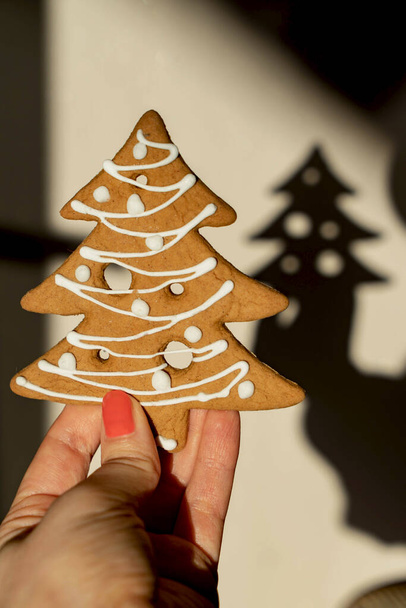 Christmas Tree Shaped Cookie with Icing - Photo, Image