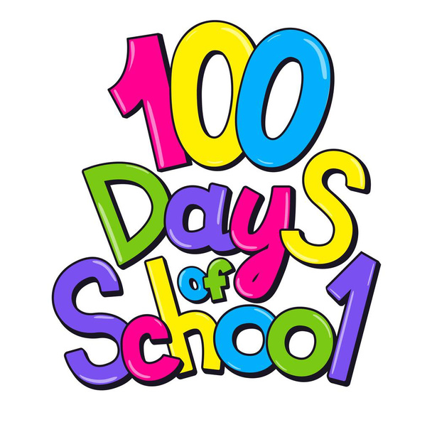 Einschreibung 100 Tage Schule im Comic-Stil. Vektor-Illustration isoliert auf weißem Hintergrund - Vektor, Bild