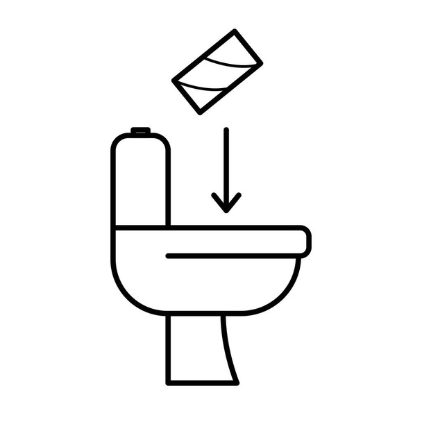 Смываемый рулон туалетной бумаги. Знак унитаза и рулон, брошенный в него. Векторная иллюстрация на белом фоне - Вектор,изображение
