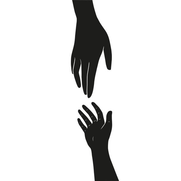Руки дорослих і дітей тягнуться один до одного. Чорні силуети ізольовані на білому тлі. Векторні ілюстрації - Вектор, зображення