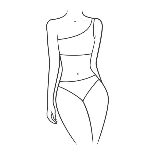 Plavky na ženském těle. Obrys jednoramenních plavek. Vektorové ilustrace izolované na bílém pozadí - Vektor, obrázek