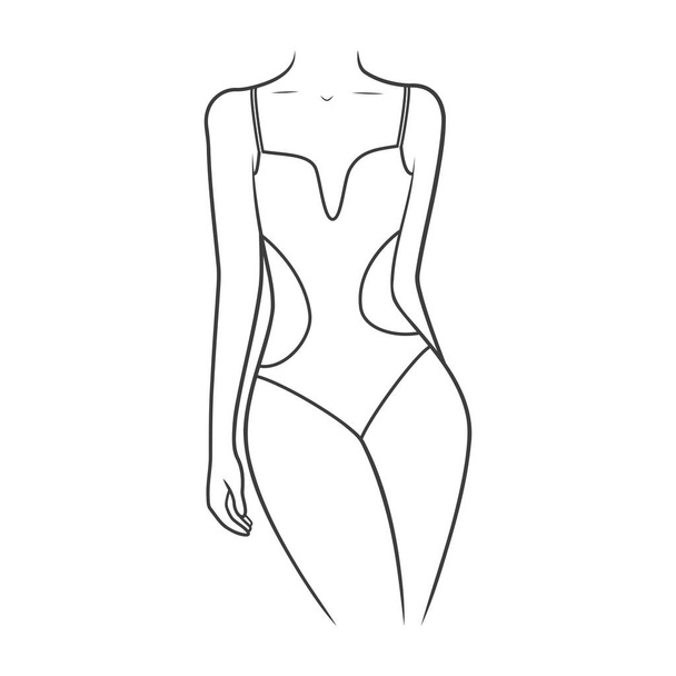 Maillots de bain sur le corps d'une femme. Décrivez le maillot de bain monokini. Illustration vectorielle isolée sur fond blanc - Vecteur, image