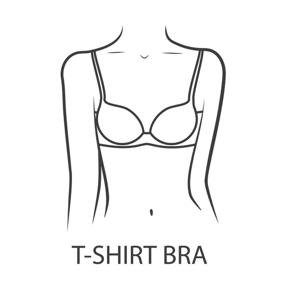 Класичний футболка бюстгальтер на жіночому тілі. Векторні ілюстрації на білому тлі - Вектор, зображення