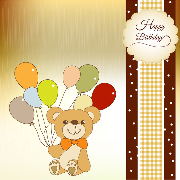 New baby announcement card with teddy bear and balloons - Φωτογραφία, εικόνα