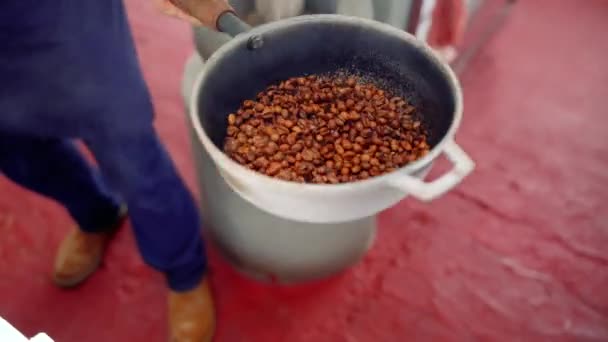 material de primer plano de la persona que prepara granos de café - Imágenes, Vídeo