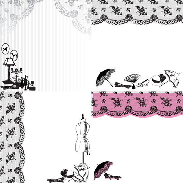 Four backgrounds with vintage accessories - Vector, Image