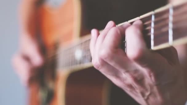 crop πλάνα του ανθρώπου που παίζει κιθάρα, ακουστική κιθάρα στο χέρι.  - Πλάνα, βίντεο