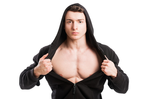 Young and handsome male wearing black hoodie - Foto, Imagem