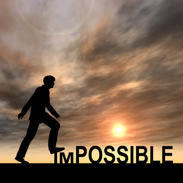 Businessman silhouette stepping over impossible or possible text - Photo, Image