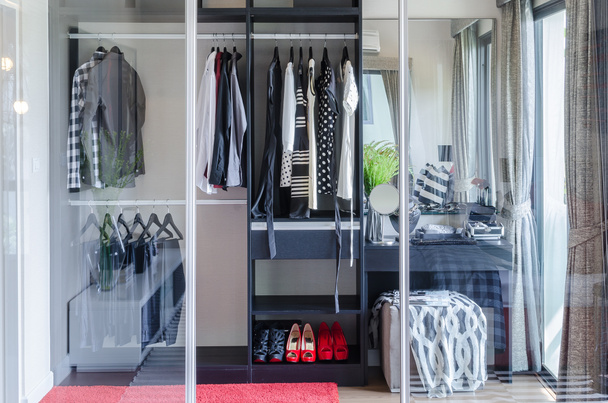 Closet with glass partition in bedroom - Photo, Image
