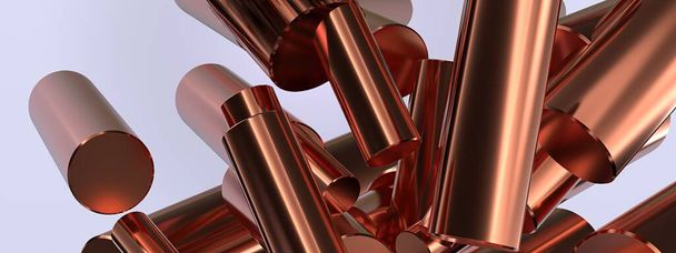 Metallic Elegant Modern 3D Rendering image background of copper randomly scattered cylindershigh Resolution 3D rendering image - Photo, Image