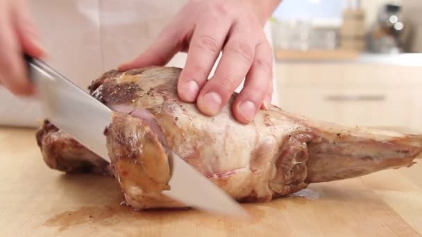 Leg of lamb being sliced - Footage, Video