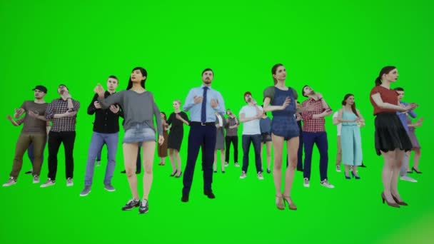 3D анимация передний вид народных протестов в Европе стоя режиме для внутренних и наружных сцен хрома зеленый экран 3D люди краснее хрома ключевой анимации фон мужчина и женщина ходить говорить - Кадры, видео