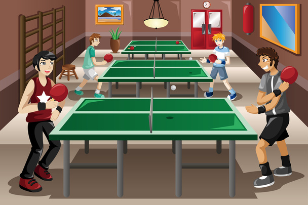 Tieners spelen pingpong - Vector, afbeelding