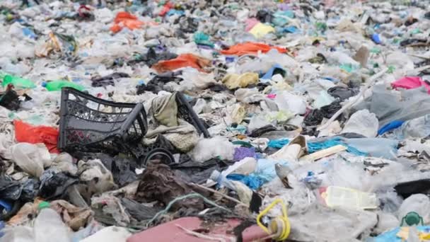 De zee is vervuild met plastic afval. Milieuramp, giftig afval. Vervuiling van de planeet met plastic. Verticale video - Video