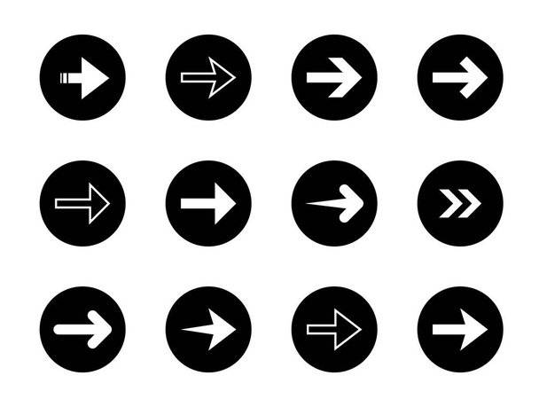Wektor ikony strzałki w czarnym kole. Symbol znaku strzałek kursora izolowany na białym tle - Wektor, obraz