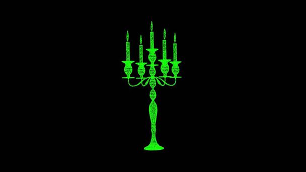 3D candle holder rotates on black background. History and art concept. Candelabra with candles. Business advertising backdrop. For title, text, presentation. 3d animation  - Photo, Image