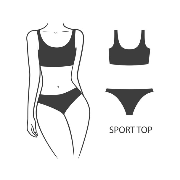 女性の体に水着を着る. スポーツトップ水着。 白い背景に隔離されたベクトルイラスト - ベクター画像