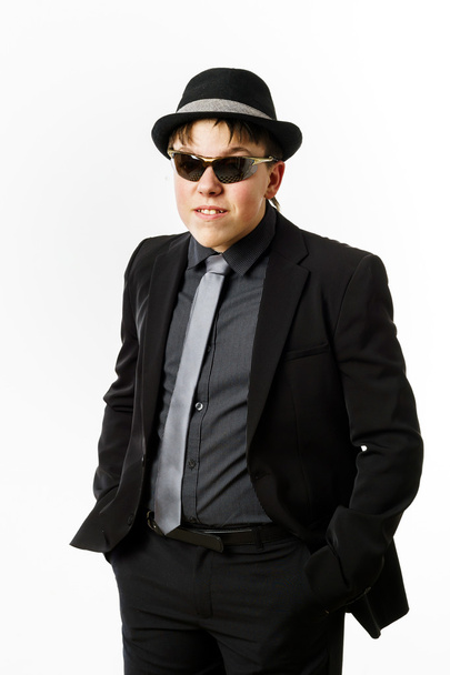 Expressive teenage boy dressed in suit - Foto, Imagem
