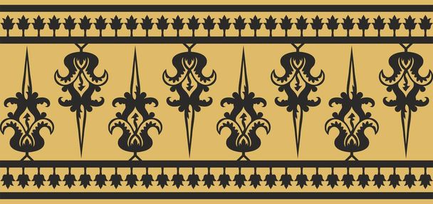 Διάνυσμα χρυσού και μαύρου απρόσκοπτου βυζαντινού στολισμού. Ατελείωτα σύνορα, πλαίσιο της αρχαίας Ελλάδας και της Ανατολικής Ρωμαϊκής Αυτοκρατορίας. Διακόσμηση της Ρωσικής Ορθόδοξης Εκκλησίας - Διάνυσμα, εικόνα